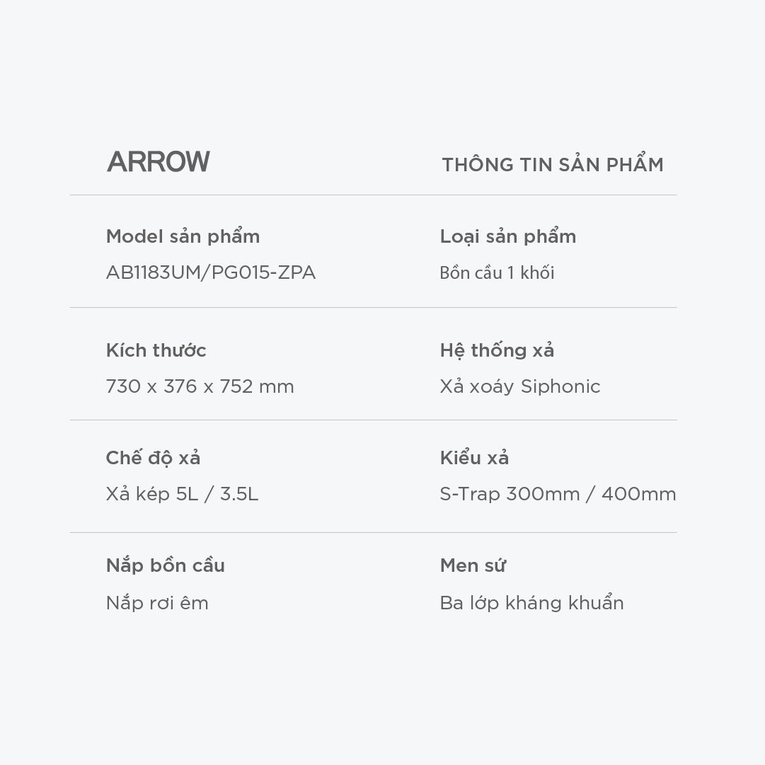 Bồn cầu một khối Arrow AB1183UM/PG015-ZPA